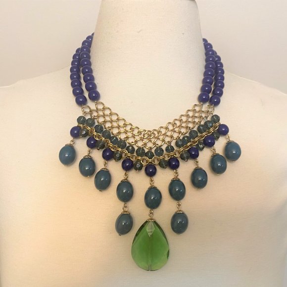 Vintage Blue & Green With Chain Necklace - Picture 2 of 7
